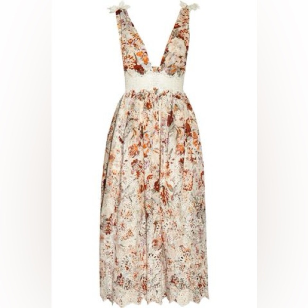 🩷SOLD🩷ZIMMERMANN Crystal-embellished printed linen and silk-blend midi dress